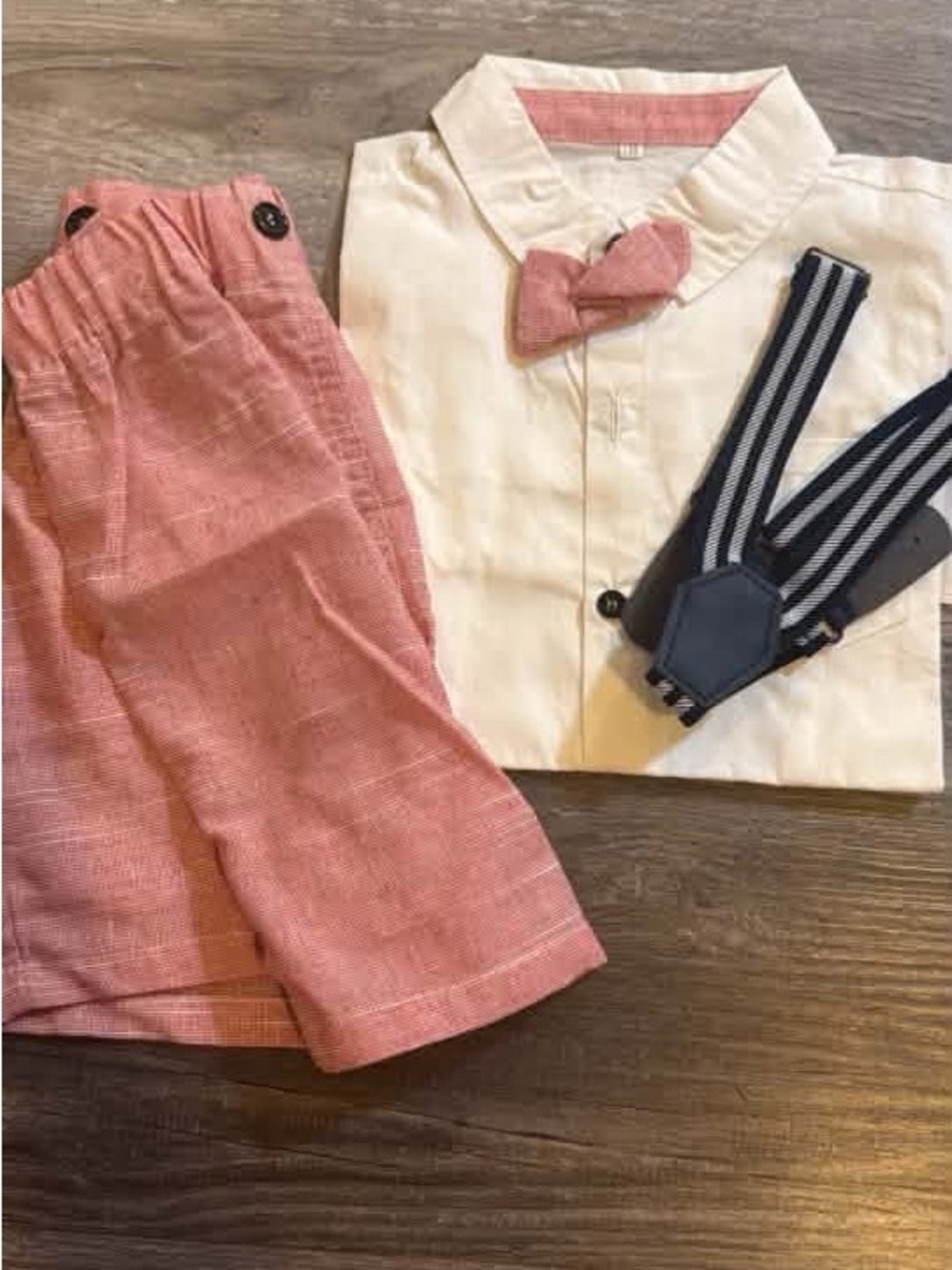 Kids Bow Tie and Suspender Set in Pink and Navy